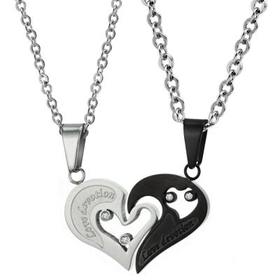 China TRENDY Statement Custom Statement Stainless Steel Couples Pairs Half Heart Tasty Splicing Simple Elegant Non Fade Pendant Necklace for sale