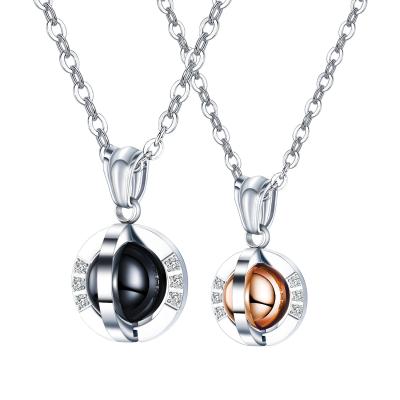 China FASHIONABLE Personalized Zircon Balls Couples Necklaces Friendship Rotating Unique Statement Pendant Necklace Stainless Steel for sale