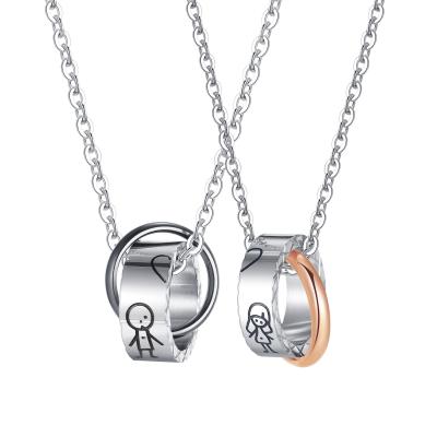 China FASHIONABLE Most Popular Two Rings Cross Love Stainless Steel Hip Hop Jewelry Necklace Couples Pendant Necklaces New for sale