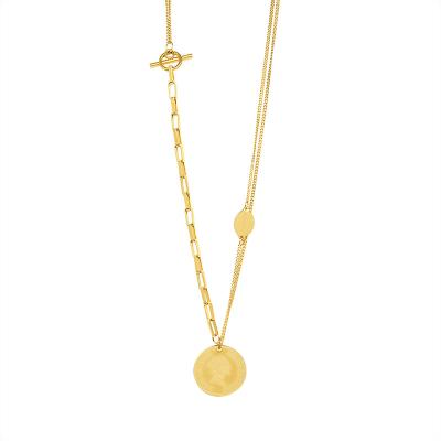 China TRENDY 18k Gold Plated Link Chain Necklaces OT Round Queen Disc Charm Coin Hip Hop Jewelry Pendant Necklace for sale