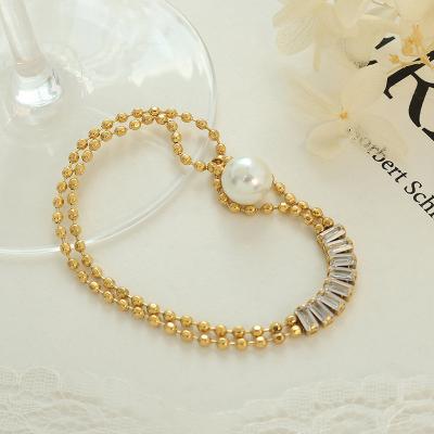 China FASHIONABLE Luxury Splice 18k Gold Plated Stainless Steel Multi Layer Bracelet Beads Zirconia Bracelet for sale