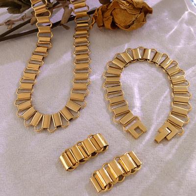 China FASHIONABLE Custom Wholesale Geometric 18k Gold Plated New Necklaces Stainless Bracelets Rings Necklace Sets For Women for sale