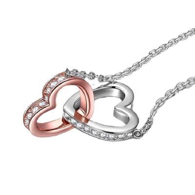 China FASHIONABLE Love High Quality Double Stone Inlaid 925 Sterling Silver Heart Necklace Necklaces for sale