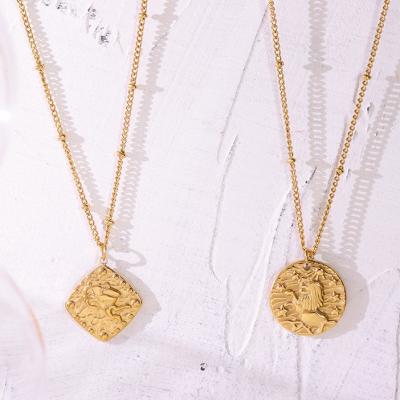 China Gold Plated Pendant Charms Trendy Vintage Cupid Lion Charm Lion Necklace Stainless Steel Square Pendant for sale