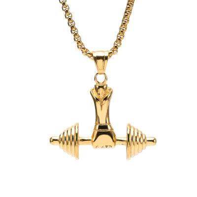 China 18k gold plated custom pendant necklace FASHIONABLE personalized punk stainless steel barbell charm logo necklace barbell for sale