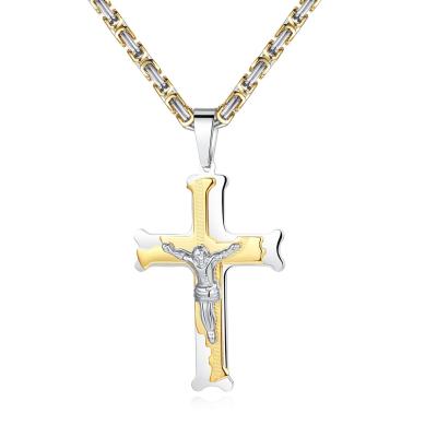 China FASHIONABLE Wholesale Cross Religious Multi Layer Stainless Steel Faith Jesus Pendant Necklace Gold Plated Necklaces for sale