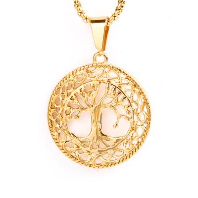 China Hotselling Custom Stainless Steel Necklace TRENDY Gold Plated Logo Pendant Tree Of Life Pendant Necklace Jewelry for sale