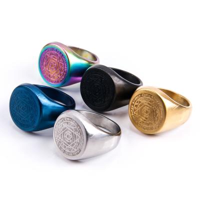 China FASHIONABLE Astrology Chunky Six-Pointed Star Stainless Steel Vintage Rings Colorful Gold Ring For Men for sale