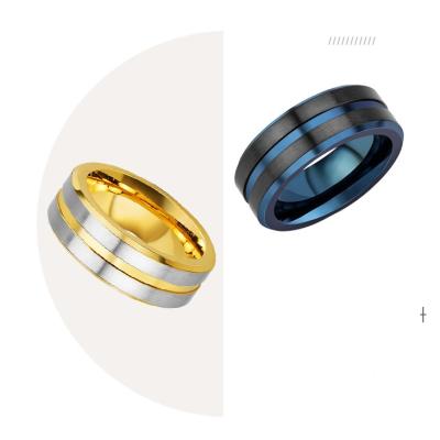 China FASHIONABLE Wholesale Simple Classic Groove Mens Stainless Steel Cheap Gold Rings For Women for sale