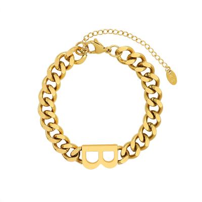 China TRENDY savory b bracelet hip hop 18k gold bangles stainless steel chunky bangle for women for sale