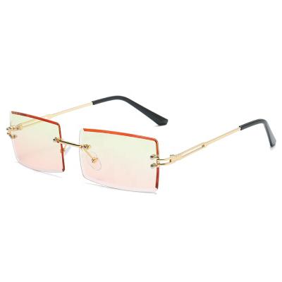 China 2021 Designer Women's Sun Glasses Rimless Shades Fashion Rectangle Sunglasses Fashion Rimless Shades Shape Rectangular for sale