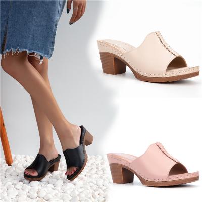 China 2021 fashion trend women summer wedge sandals rough high heels plus size comfortable sandals for women and ladies for sale