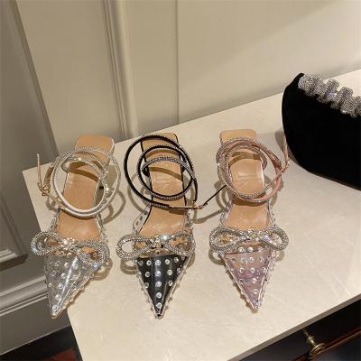 China 2022 spring fashion trend diamond smart women's high-heeled stiletto bow sandals high-heeled rhinestone spot for sale