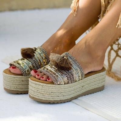 China Fashion Trend CIA Hot List Rope Thick-soled Woven Fish Scales Fringed Women's Sandals Slippers for sale