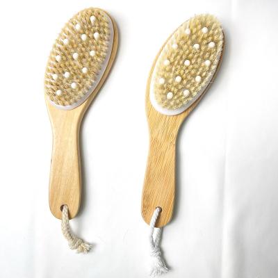 China EXFOLIATING Curved Oval Style Skin Care Bamboo Body Scrub Brush Natural Hair Spa Dry Skin Wooden Bamboo Body Brush for sale