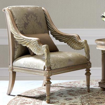 China Luxury Classic Italian Royal Italian Luxury Classic Leisure Extended Casual Sofa Chair Champagne Gold Living Room Furniture Fabric Wood Armchair for sale