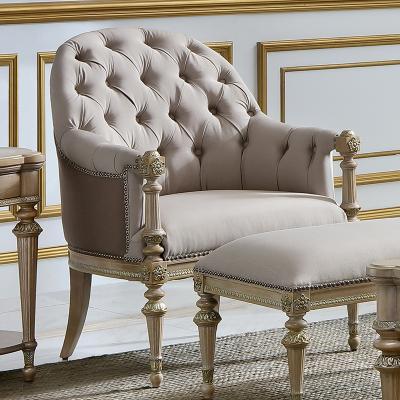 China European Royal Italian Luxury Casual Room Furniture Extended Solid Wood Sofa Armchair Leisure Classic Sofa Chair White Gold Living Room for sale