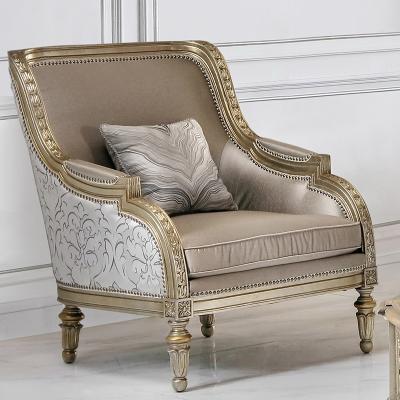 China 2022 Fashion Leisure Sofa Chair Gold Fabric Living Room American Modern Luxury Casual Furniture Extended Solid Wood Armchair for sale