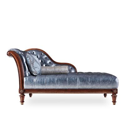 China European Italian Royal Extended Lounge Chair Luxury Classic Chaise Lounge Sofa Wood Leather Sapphire Blue Lounge Chair for sale