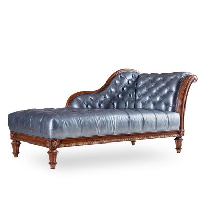 China European Italian Royal Extended Lounge Chair Luxury Classic Chaise Lounge Sofa Wood Leather Sapphire Blue Lounge Chair for sale