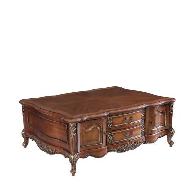 China 2022 NEW European French Classical Living Room Furniture Gold Hand-carved Tea Table With Drawer Solid Wood Royal Luxury Coffee Tables for sale