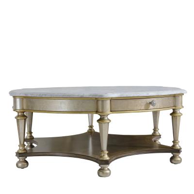 China Hand-carved 2022 American Modern Silver Luxury Solid Wood Living Room Furniture Living Room Marble Tea Table Drawer Gold Gold Coffee Tables for sale