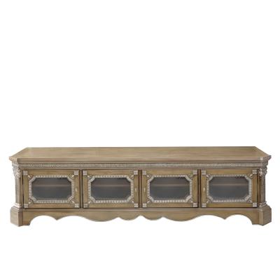 China European British Royal Hand-carved Silver Living Room Furniture TV Bench Solid Wood Luxury TV Cabinet Stand TV Cabinet Console for sale