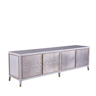 China 2022 Hand-carved Luxury Living Room Furniture Gold TV Cabinet Solid Wood Bench American Modern Silver White TV Cabinet Stand Luxury Console for sale