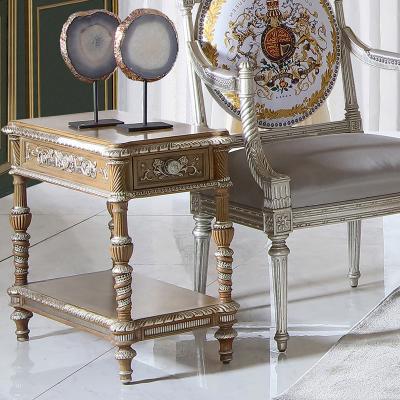 China European British Royal Luxury Hand-carved Living Room Side Table Lighting Silver Side Table Sofa Side Table Rectangular Solid Wood for sale