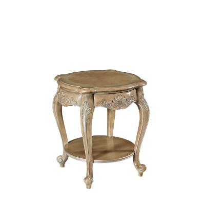 China 2022 NEW European French Royal Luxury Hand-carved Living Room Side Table Lighting Silver Solid Wood Side Table Round Classic Sofa Side Table for sale