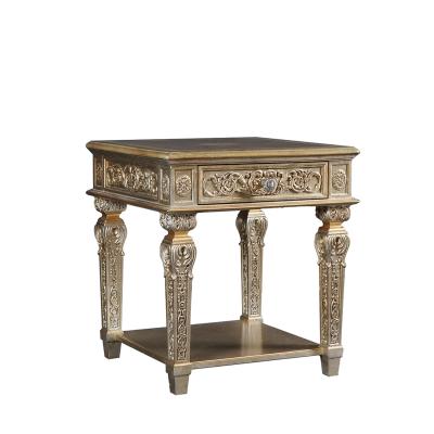 China Hand-carved Solid Wood Side Square Sofa Side Table Living Room 2022 Side Table Lamp American Luxury Modern Fashion Gold for sale