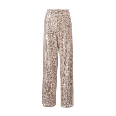 China Women's Sequin Spring Pants Full Length Wide Leg Sequins Breathable Stretch High Waist Solid Color Pants for sale