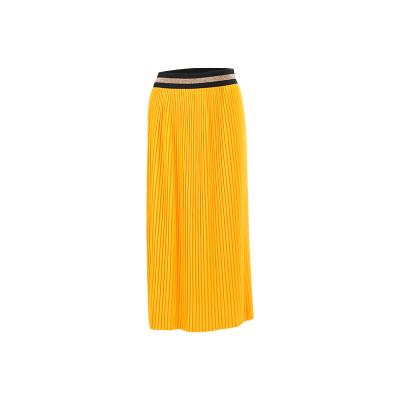 China Fashion Breathable Wholesale Solid Color Pleated Elastic High Quality Casual High Waist Skirt Women Retro Long A Line Casual Skirt for sale