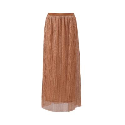 China Autumn New Women Breathable Lace Mesh Skirt Women Elegant S&'s Waist Solid Color High Casual Fashion Pleated Skirt for sale