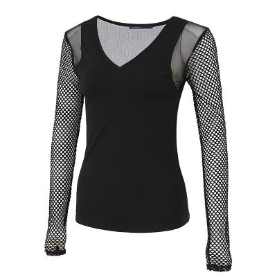 China Fashion Ladies Summer New Perspective Sexy Temperament QUICK-DRY Mesh Hollow Stitching Long Sleeve Slim Fit Top for sale