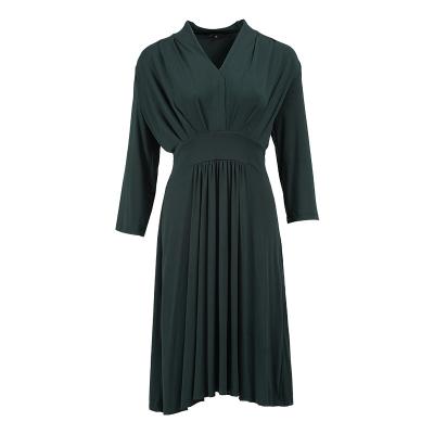 China Autumn Sexy Women&'s Breathable V-Neckline Casual Pleated Solid Color Long Sleeve Cocktail Elegant Dress for sale