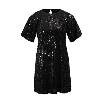 China New Fashion Women's Slim Dress Summer Anti-wrinkle Short Sleeve Neck Elegant Sequin Round Sexy Casual Waist Long Dress for sale