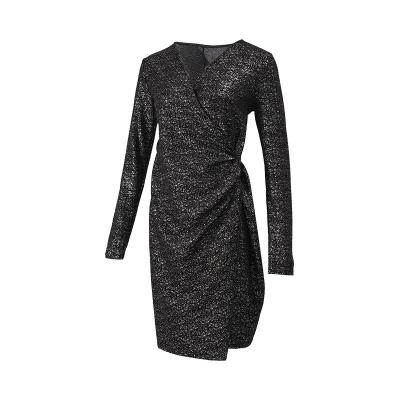 China Autumn Women Sexy High Waist Dress Breathable Polyester Wholesale Stretch Solid Color Long Sleeve Dress for sale