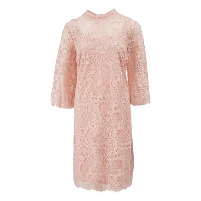 China Fashion Anti-wrinkle summer fashion double layer lace solid color high quality stand collar sexy ladies elegant casual dress for sale