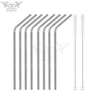 China Promotion Gift 6pcs Bending Traditional Reusable Stainless Steel Straw Set With Brush for sale