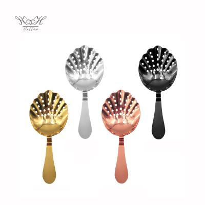 China Viable Shell Shape Stainless Steel Julep Strainer Spoon Bar Tools Cocktail Strainer For Drinks Kitchen Bar Home Club for sale