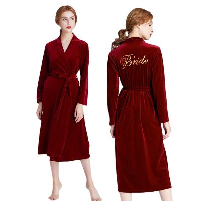 China Custom Women QUICK DRY Velvet Logo Silk Personalized Embroidery Robe Wedding Long Satin Bridesmaid Bridesmaid Dresses for sale