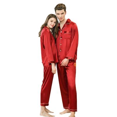 China Custom Made Comfortable Wearable Designer QUICK DRY Silk Women Mens Couples Pajama Homme 2 Piece Pajama Set for sale