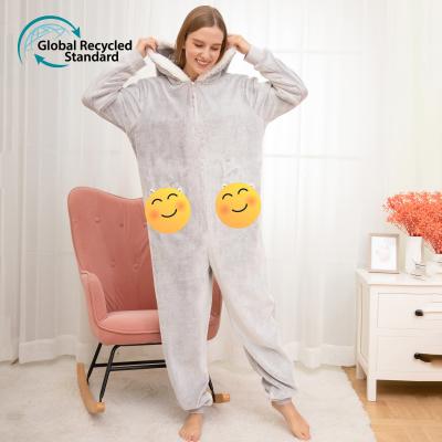 China QUICK DRY Womens Sherpa Overalls Sleepwear Playsuit Onesie Hooded Pajamas Long Fleece Romper Onesie Zipper One Piece Cute Pajamas For Women for sale