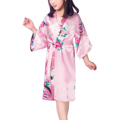 China Thermal Girls Satin Kimono Robe Peacock Kids Silk Pajamas and Flower Bathrobes Dressing Gown for Spa Wedding Birthday for sale