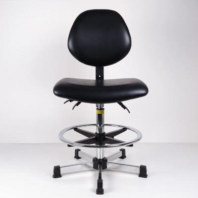 China (Height)Adjustable Leather ESD PU Lab Chair With Armrest And Foot Ring For High Workbench for sale