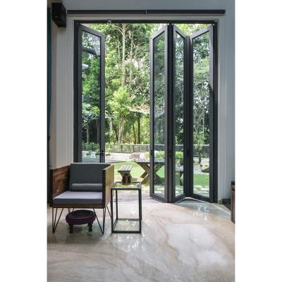 China Waterproof Residential Black Aluminum Patio Folding Large Glass Doors for sale