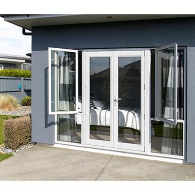 China Durable 2 White Panels Double Casement Glass Aluminum Door Frame for sale