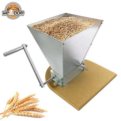 China Factory Home Brew Adjustable 2 Roller Stainless Steel Malt Mill Manual Barley Grinder Grain Mill With Wooden Base for sale