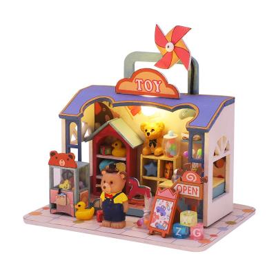 China Blink Factory Furniture Toys Gifts Wood Crafts Miniature DIY Doll House Rabbit Flower and Bear Toy Shop for sale